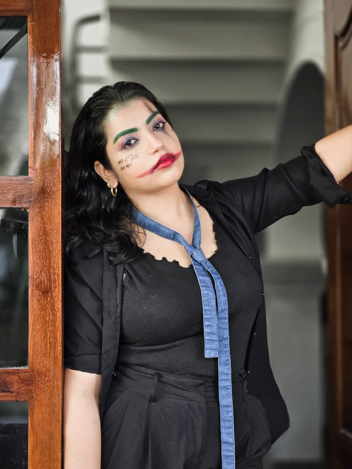 faculty in full Halloween costume and makeup 