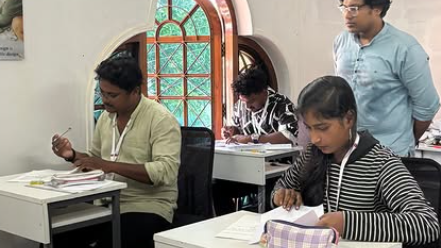 Interior Design students completing drawing examinations at INSD Trivandrum